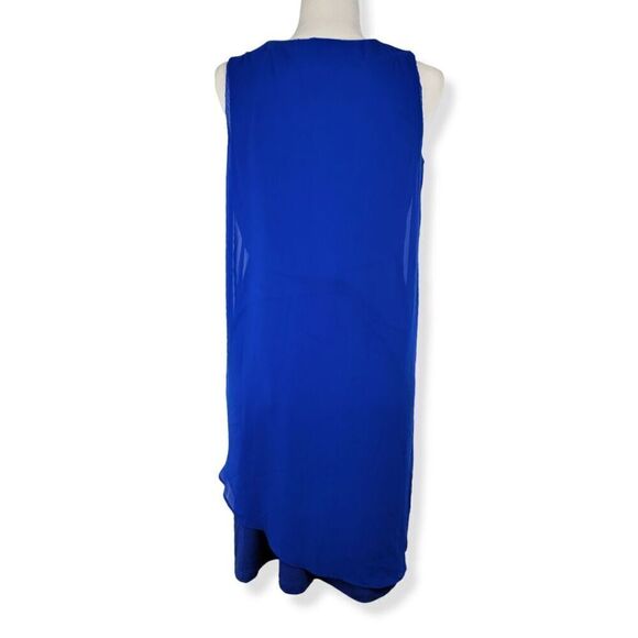 JM Collections Blue Shift Chiffon Dress Petite Medium - Picture 4 of 5